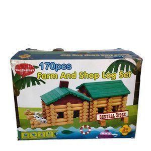 Wondertoys Farm and Shop Log Building Set 160 Pieces 10 Missing